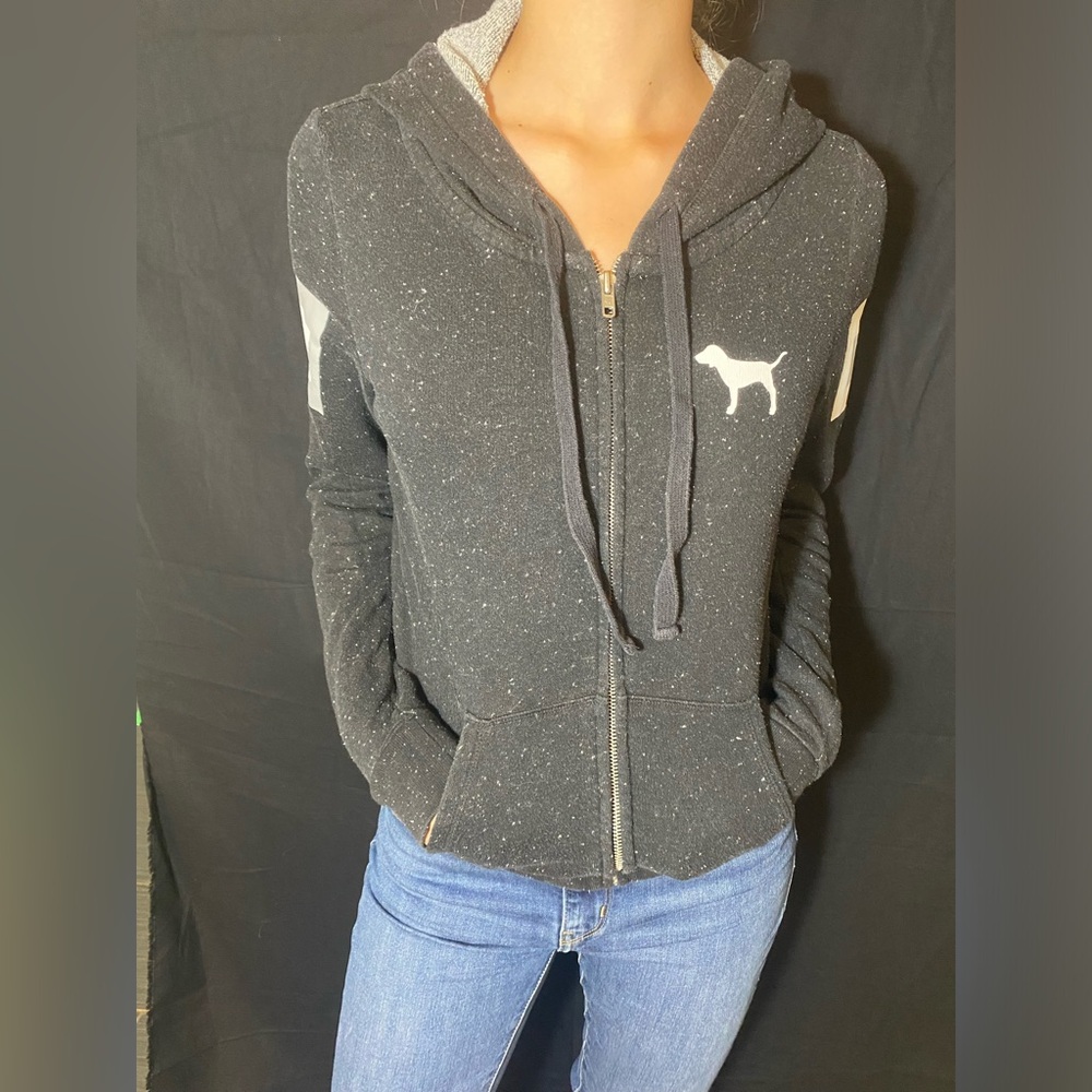 Victoria’s Secret Pink zip up hooded sweatshirt, black so small